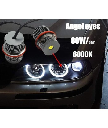 Pack Angel Eyes LED 80W BMW Série 1/5/6/X E87 E39 M5 E60 E61 E63 E64 M6 E65 E66 E83 X3 E53 X5 (2000-2008) Pour