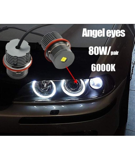 Pack Angel Eyes LED 80W BMW Série 1/5/6/X E87 E39 M5 E60 E61 E63 E64 M6 E65 E66 E83 X3 E53 X5 (2000-2008) Pour