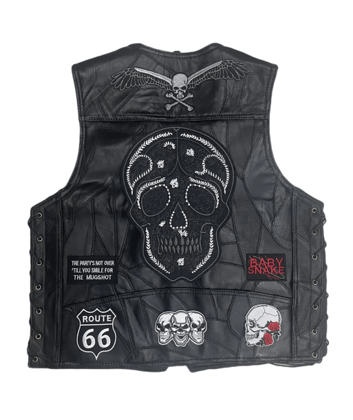 Calaveras Skull Biker Lederweste pas cher