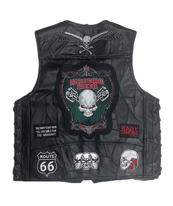 Hardcore Biker-Weste aus Leder mit Totenkopf-Motiv en ligne