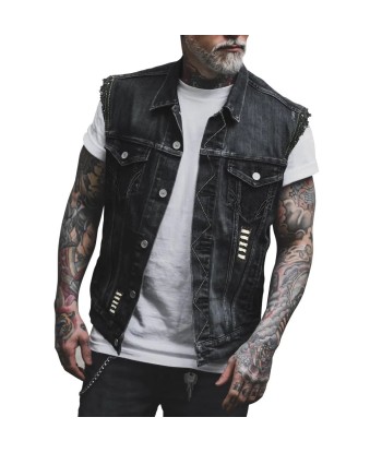 Biker-Jeansweste mit Patch – Café Racer Winged Skull soldes